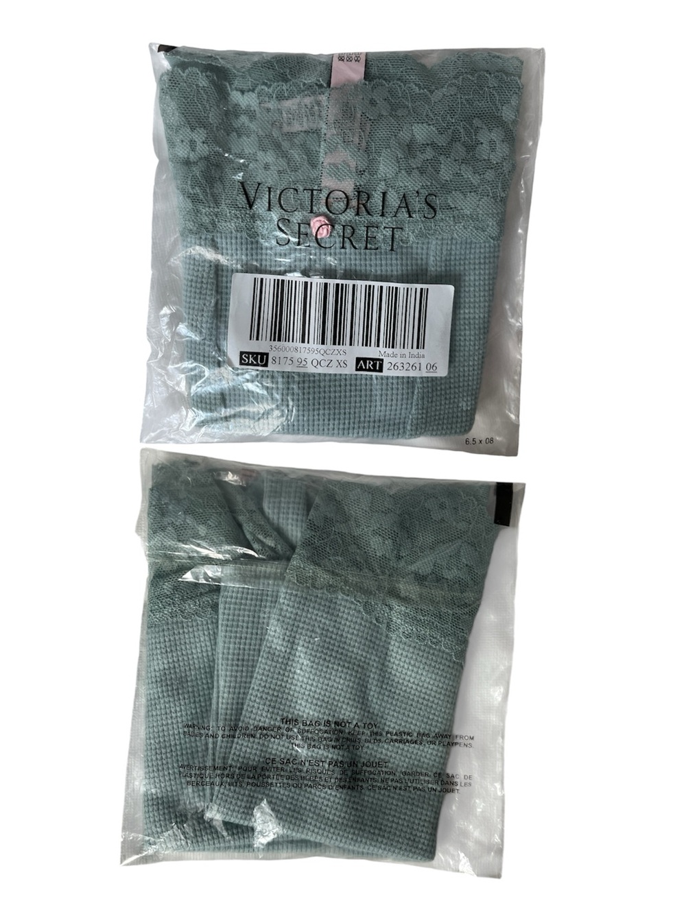 Victoria's Secret Lace-Trim Ribbed High-Waist Boyshorts Panty | Sage Green | XS